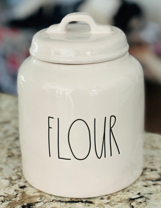 New Rae Dunn ceramic 8” fat lid FLOUR canister