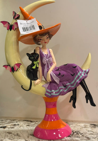 New 15” December Diamonds original witch on moon Halloween decor