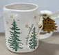 New Rae Dunn white & green ceramic coffee mug Christmas trees WINTER WISHES