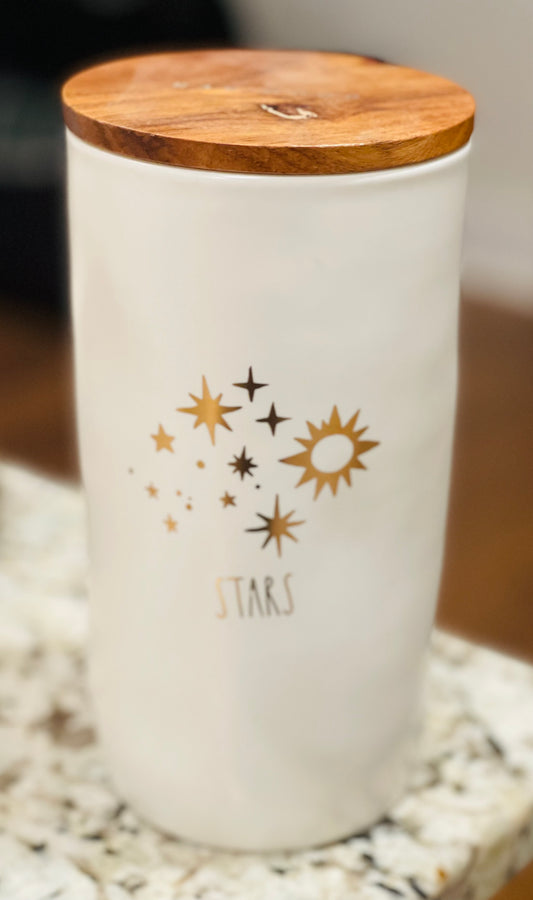 New Rae Dunn white ceramic 9” storage cellar STARS