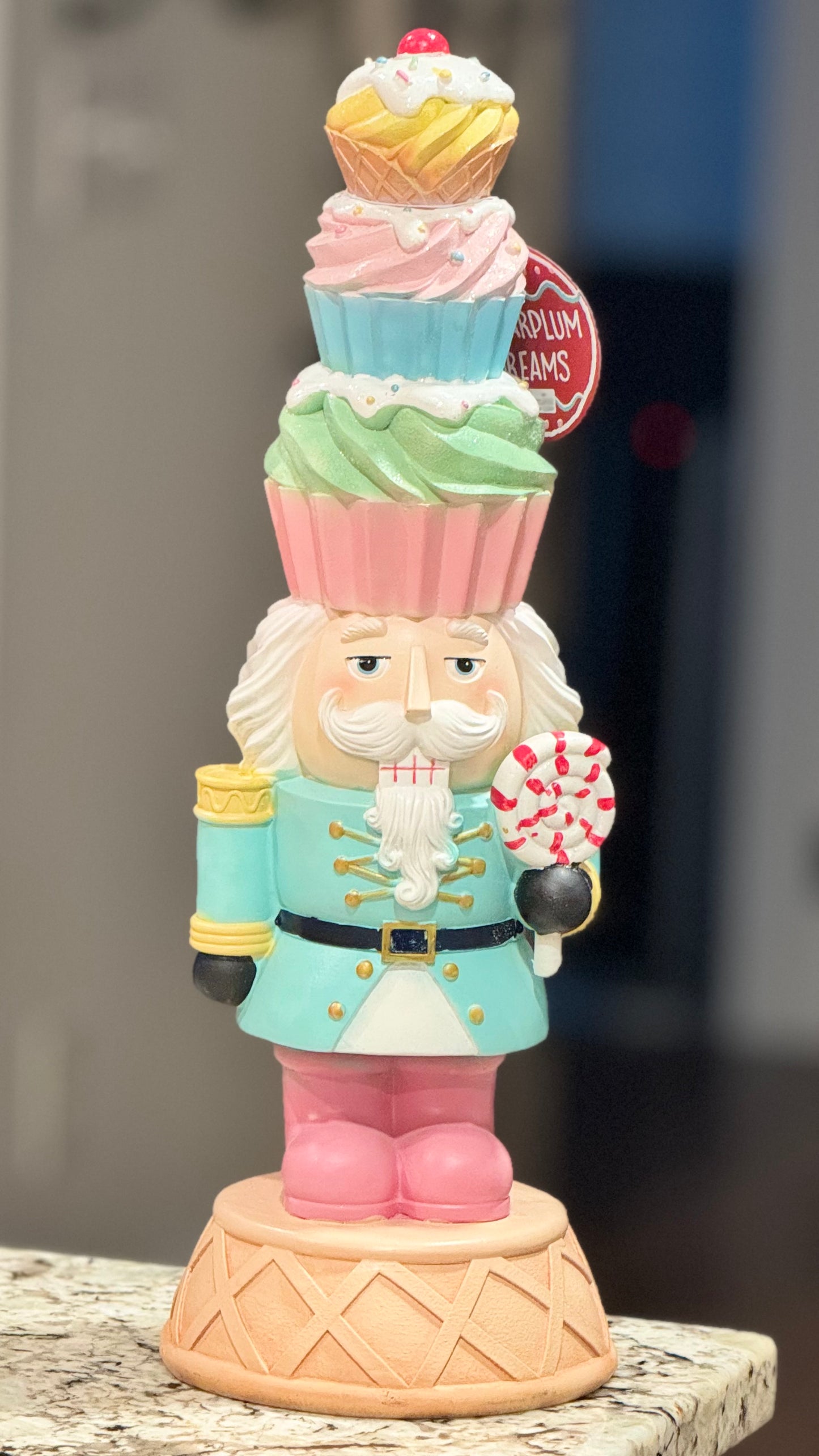 New 18.5x6.5 Cupcakes and Cashmere pastel resin nutcracker Christmas decor