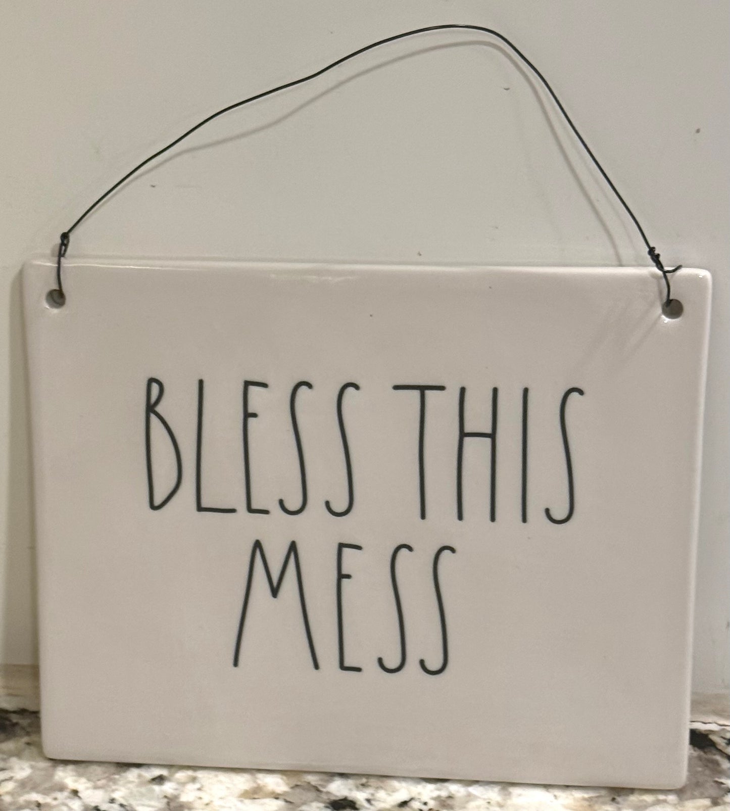New Rae Dunn white ceramic wall hanging sign BLESS THIS MESS