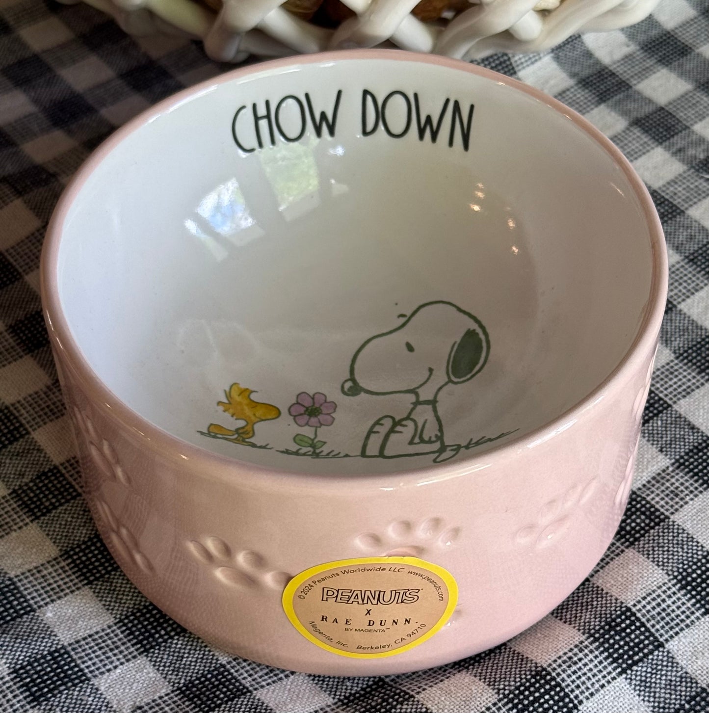 New Rae Dunn x Peanuts Snoopy ceramic 4” bowl CHOW DOWN