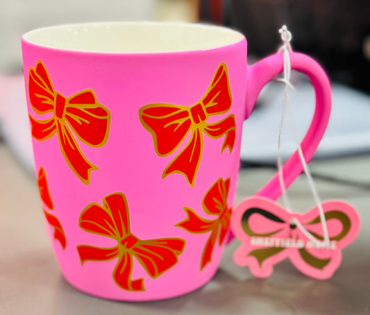 New soft touch ceramic pink rod bow coffee mug