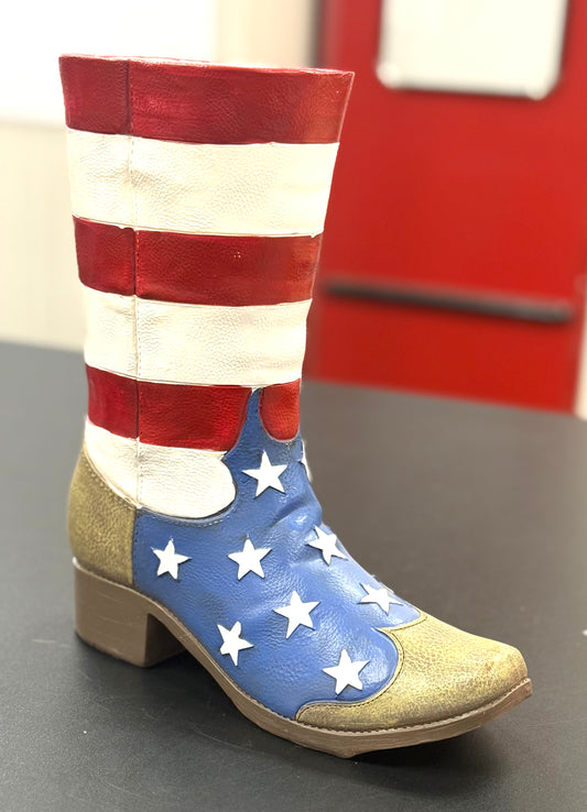 New Americana resin cowboy boot 🇺🇸 Stars and Stripes flag planter 12”