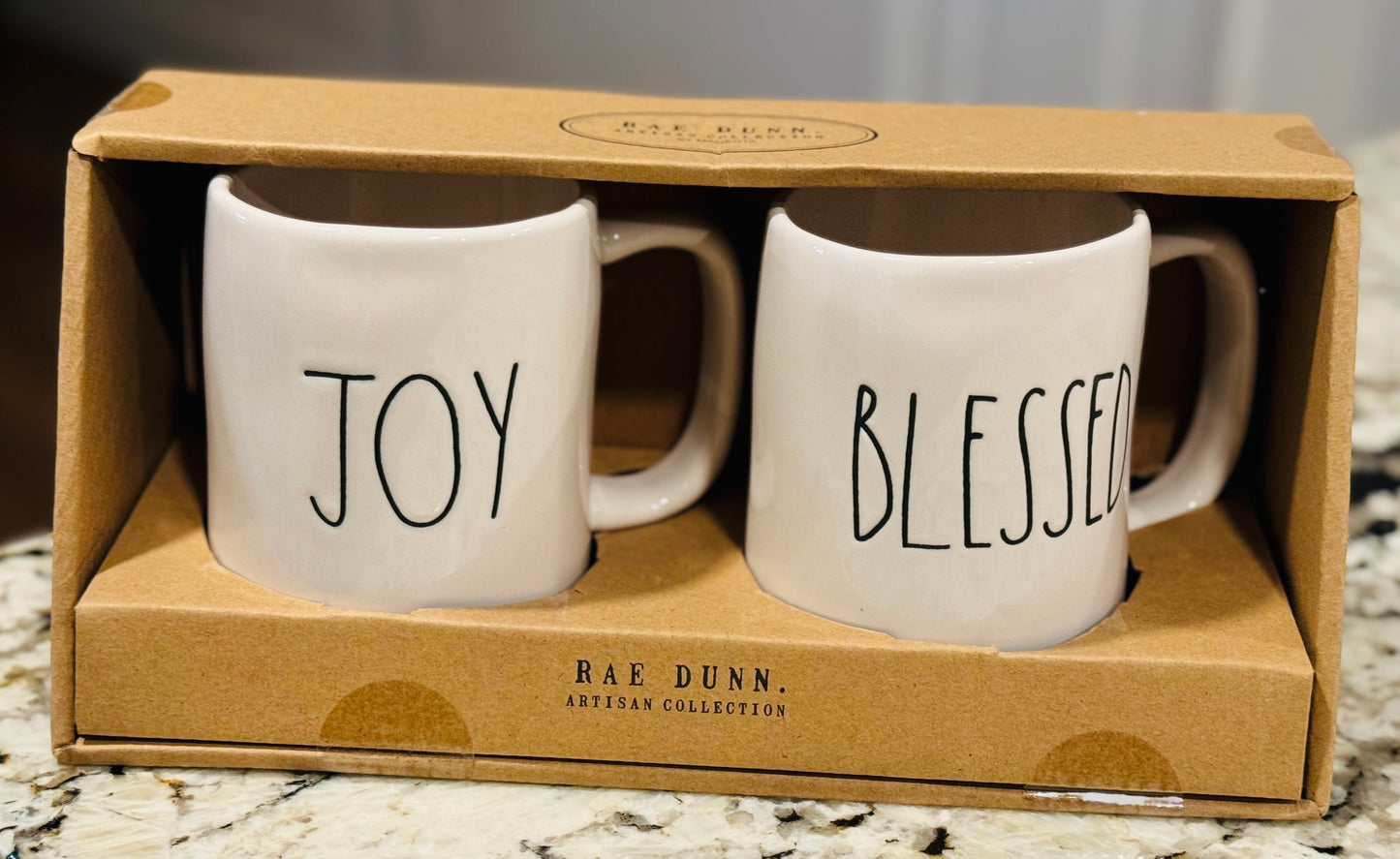 New in box Rae Dunn 2-piece ceramic mug set JOY & BLESSED