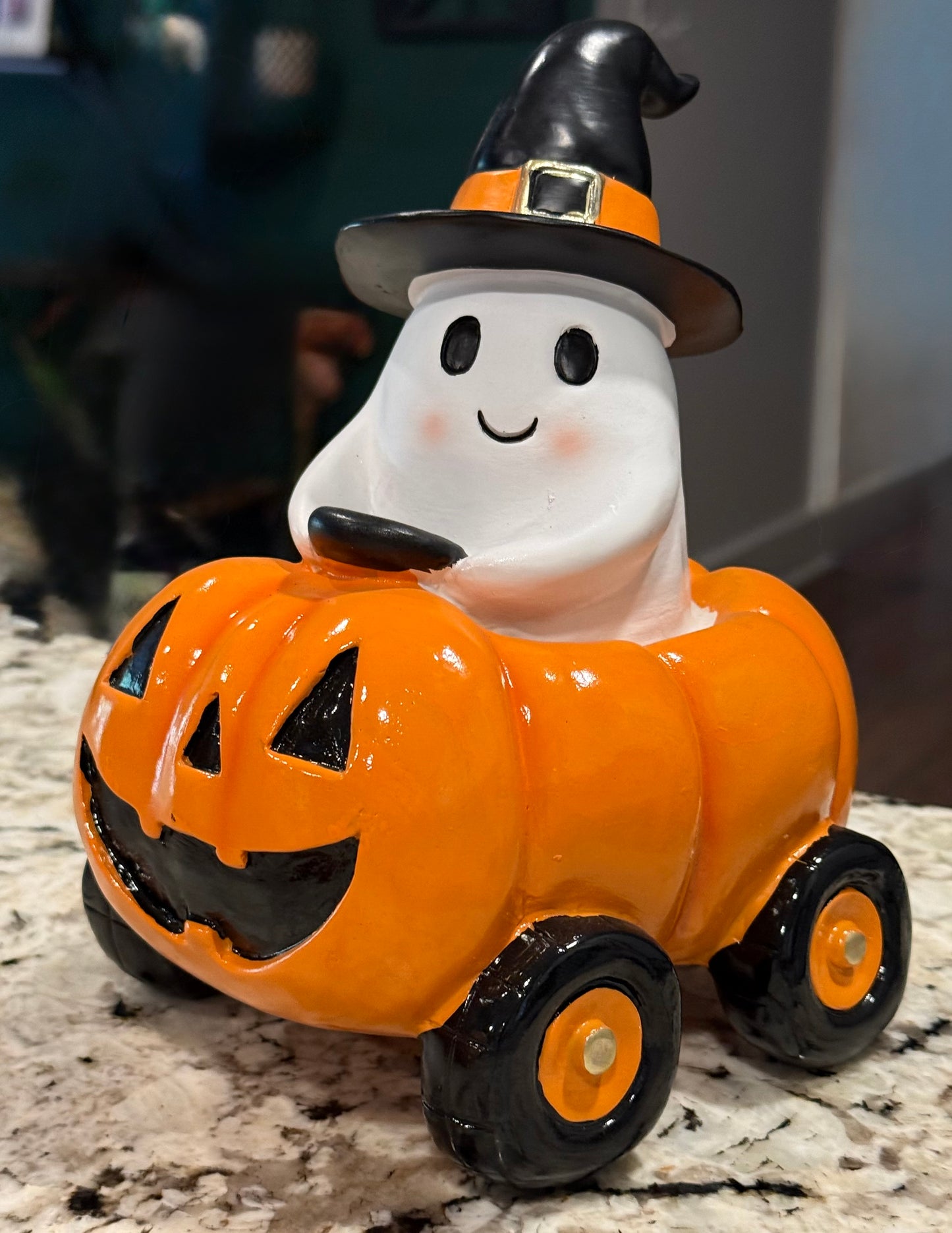 New orange resin pumpkin ghost car Halloween decor