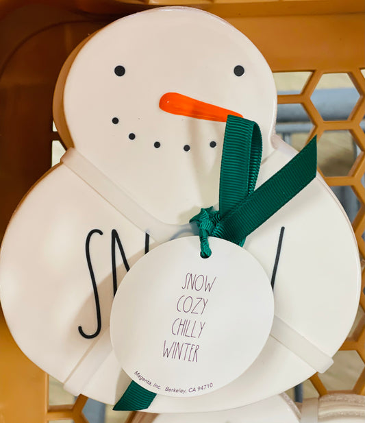 New Rae Dunn 4-piece ceramic snowman Christmas coaster set SNOW COZY CHILLY WINTER