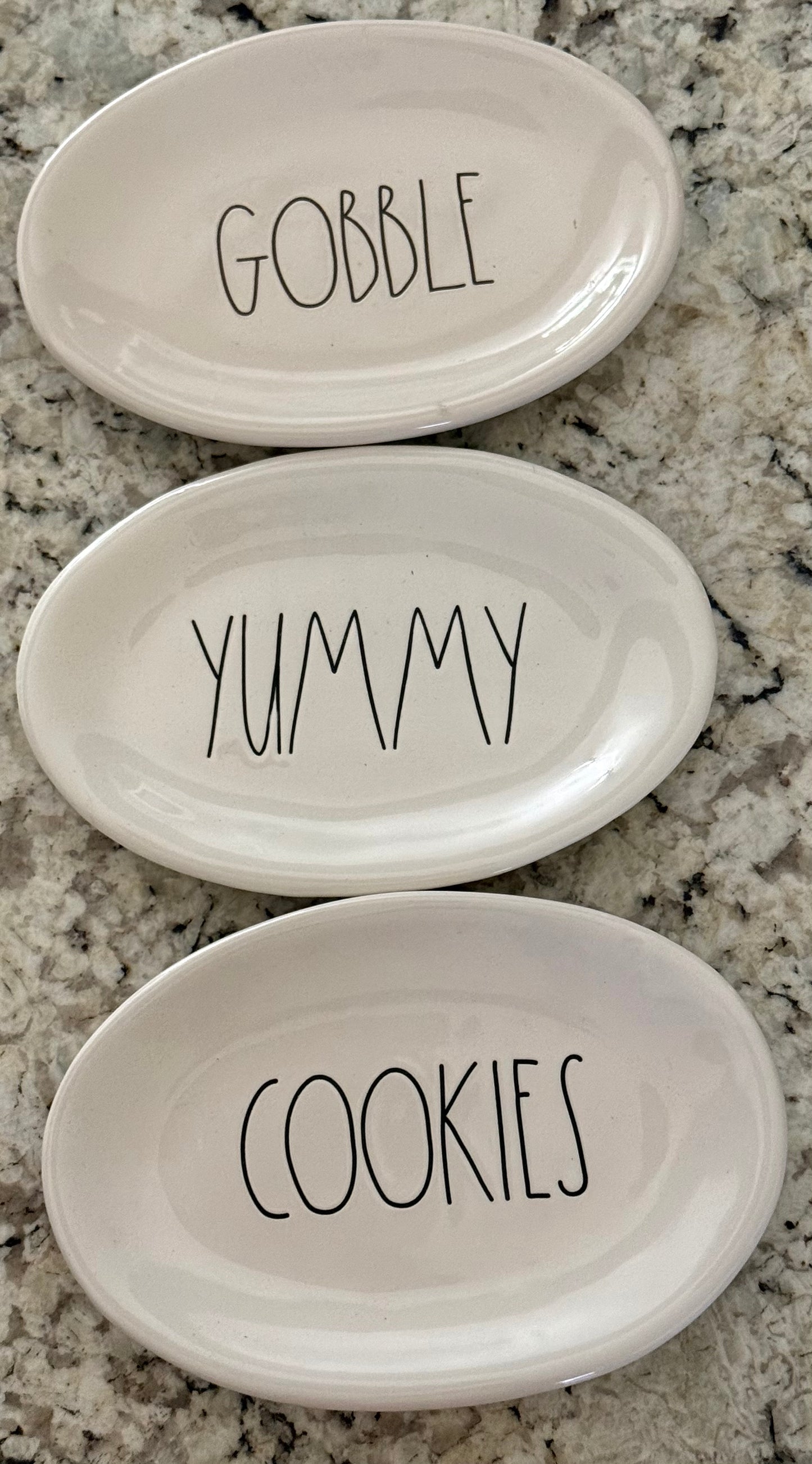 New Rae Dunn 3-piece ceramic oval plate set GOBBLE YUMMY COOKIES
