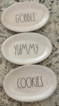 New Rae Dunn 3-piece ceramic oval plate set GOBBLE YUMMY COOKIES