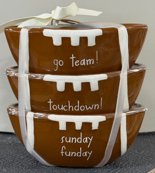 New Rae Dunn 3-piece ceramic football shaped ramekin decor set