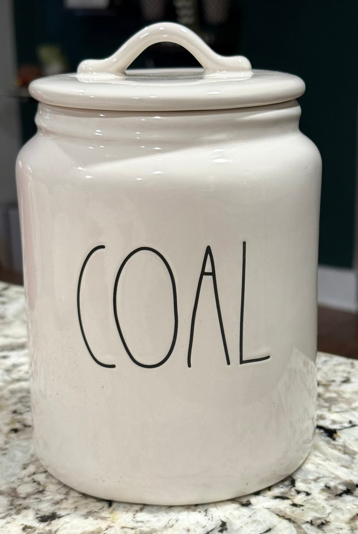 New Rae Dunn white ceramic Christmas decor 8” canister COAL