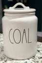 New Rae Dunn white ceramic Christmas decor 8” canister COAL