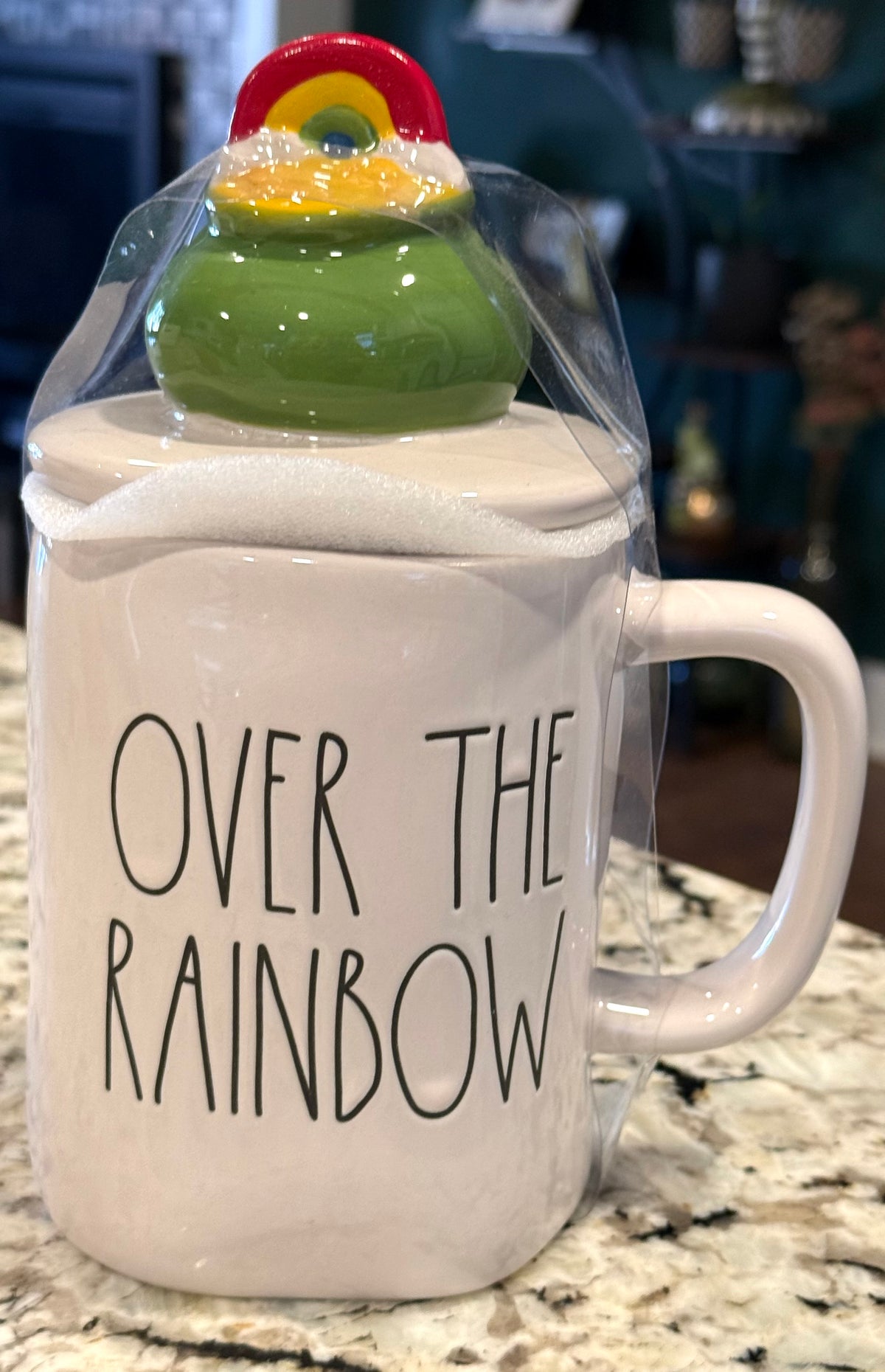 New Rae Dunn ceramic rainbow topper mug OVER THE RAINBOW