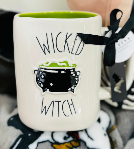 New Rae Dunn white ceramic Halloween coffee mug WICKED WITCH