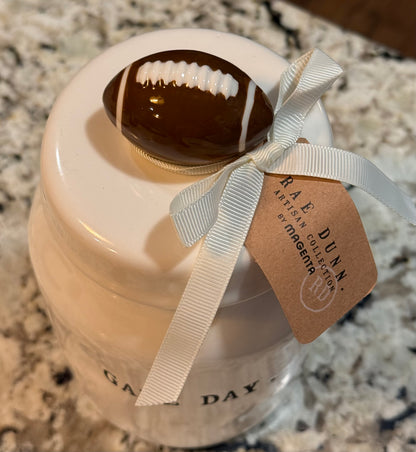New Rae Dunn 7”‘ceramic GAME DAY football topped canister