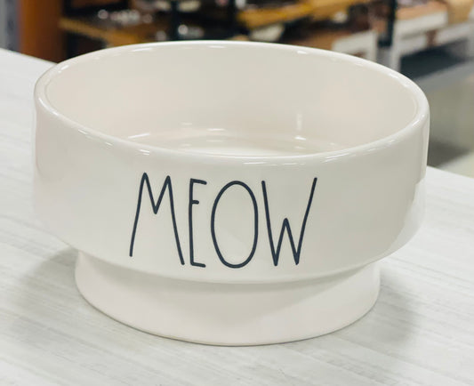 New Rae Dunn white ceramic raised cat bowl MEOW