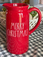 New Rae Dunn red ceramic Christmas decor pitcher MERRY CHRISTMAS