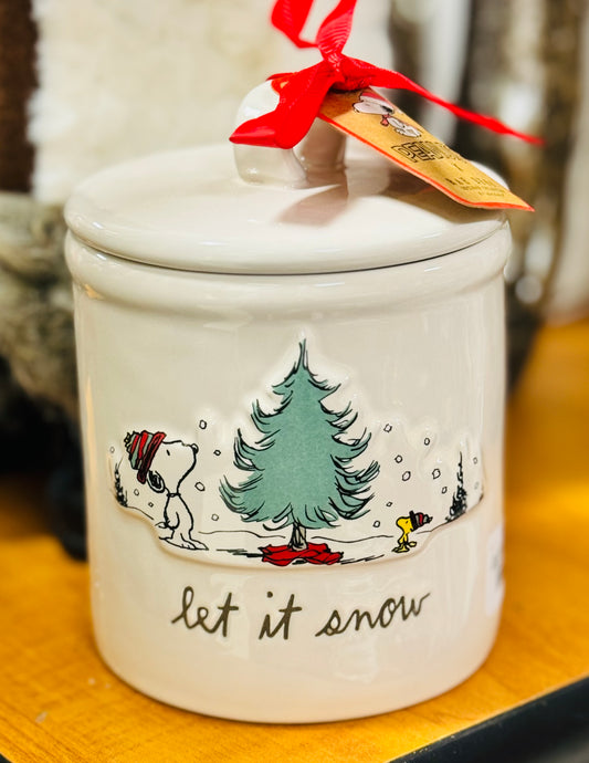 New Rae Dunn 5” Peanuts Snoopy Christmas ceramic canister LET IT SNOW