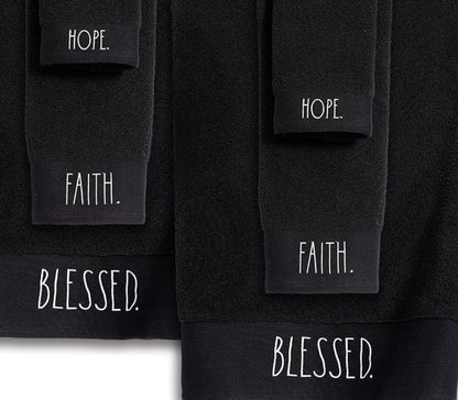 New Rae Dunn 6-piece black embroidered bathroom bath towel set BLESSED.