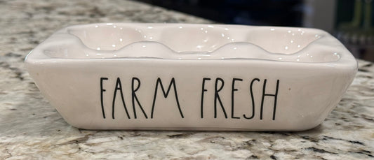 New Rae Dunn white ceramic FARM FRESH egg holder