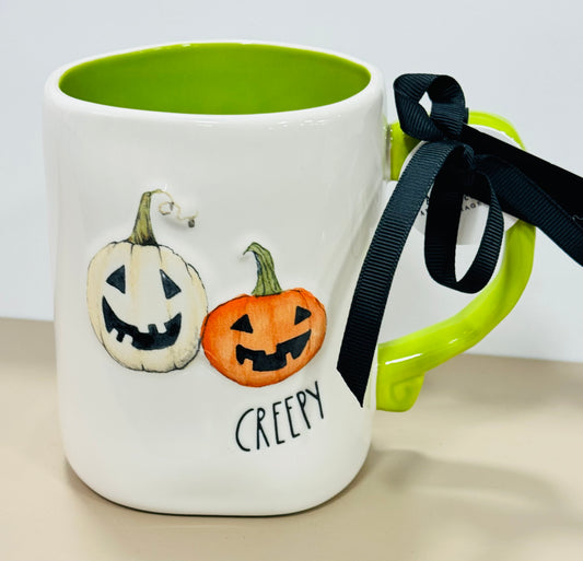 New Rae Dunn white ceramic Halloween coffee mug CREEPY