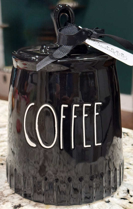 New release Rae Dunn 6” ceramic black iridescent COFFEE canister