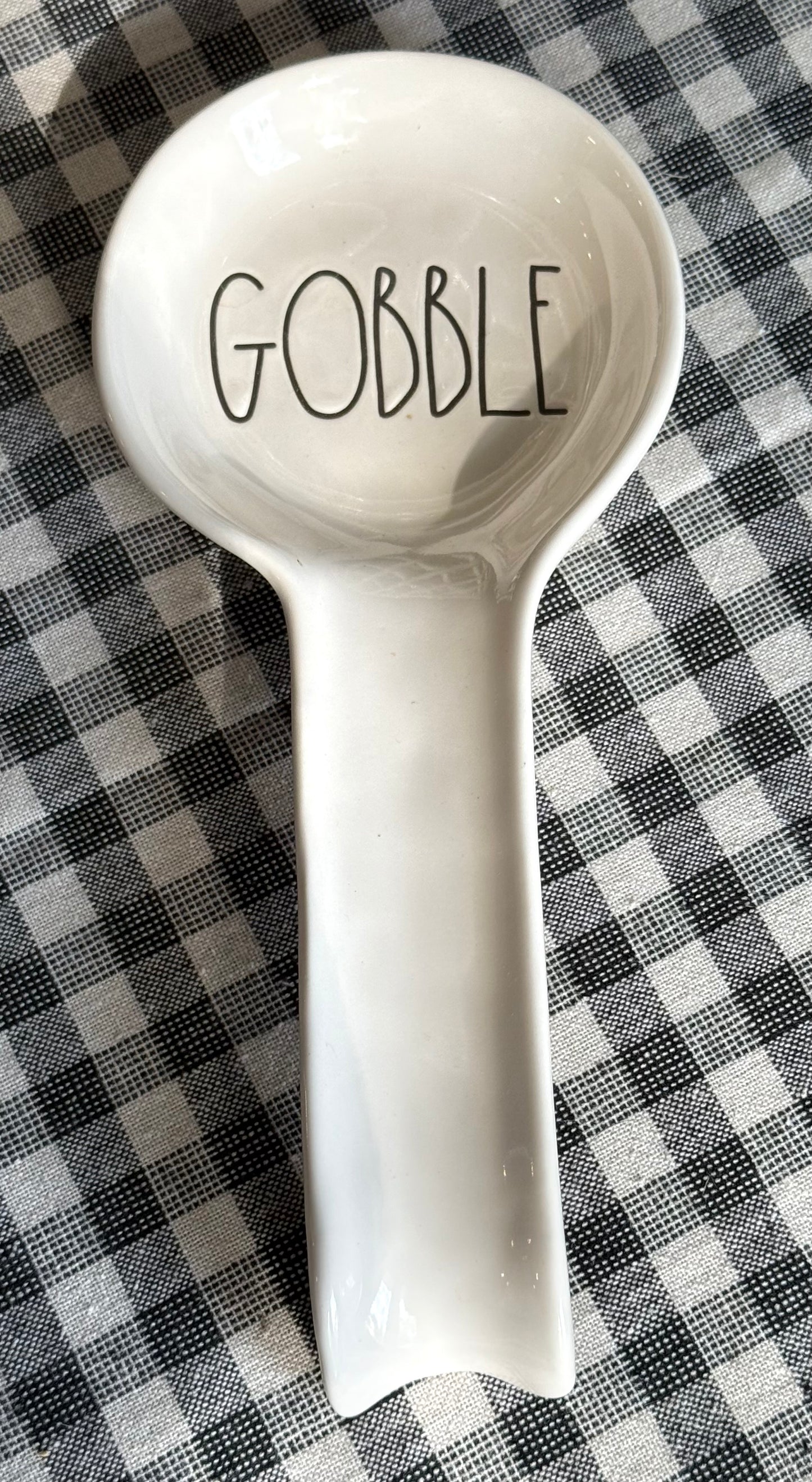 New Rae Dunn white ceramic GOBBLE spoon rest