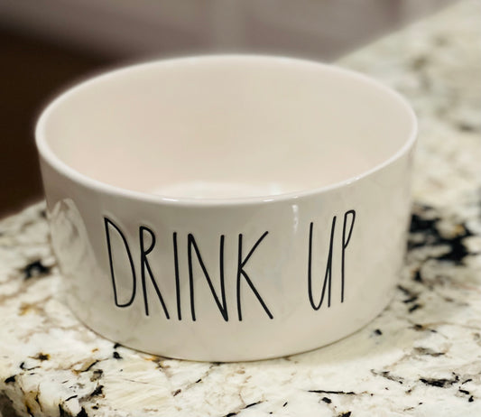 New Rae Dunn white ceramic 6” bowl/dish DRINK UP