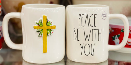 New Rae Dunn ceramic coffee mug PEACE BE WITH YOU