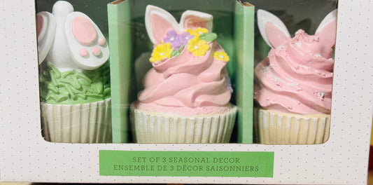 New Bunny Boulevard resin 3-piece bunny cupcake faux good decor set