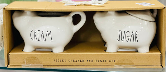 New Rae Dunn white ceramic piggy CREAM & SUGAR set