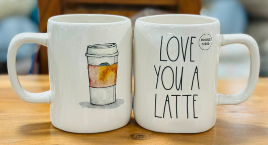 New Rae Dunn white ceramic coffee mug LOVE YOU A LATTE