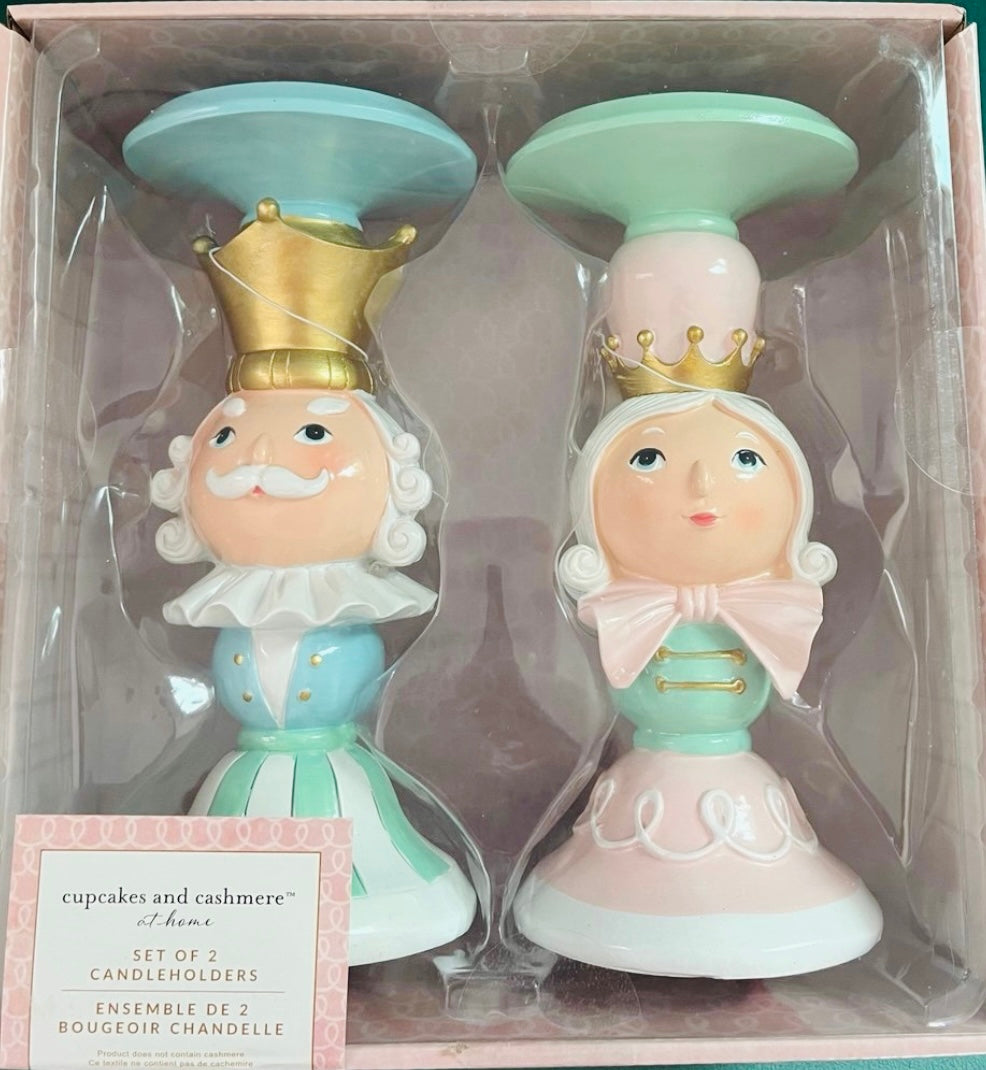 New Cupcakes and Cashmere Pastel Nutcracker Christmas decor candle stick set