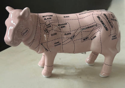 New peach ceramic butcher parts cut cow 6x4”
