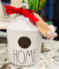 New Rae Dunn white ceramic HOME birdhouse, red ribbon and original tag