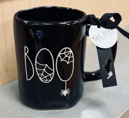 New Rae Dunn black iridescent ceramic Halloween 👻 coffee mug decor BOO