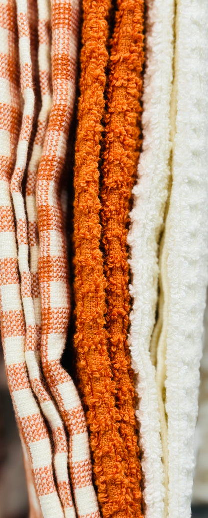 New 3-piece charming Shabby Chic kitchen dish towel set MOM’S  KITCHEN orange gingham