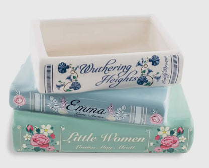 New Large Floral ceramic stacked book vase set Wuthering Heights, EMMA, Little Women