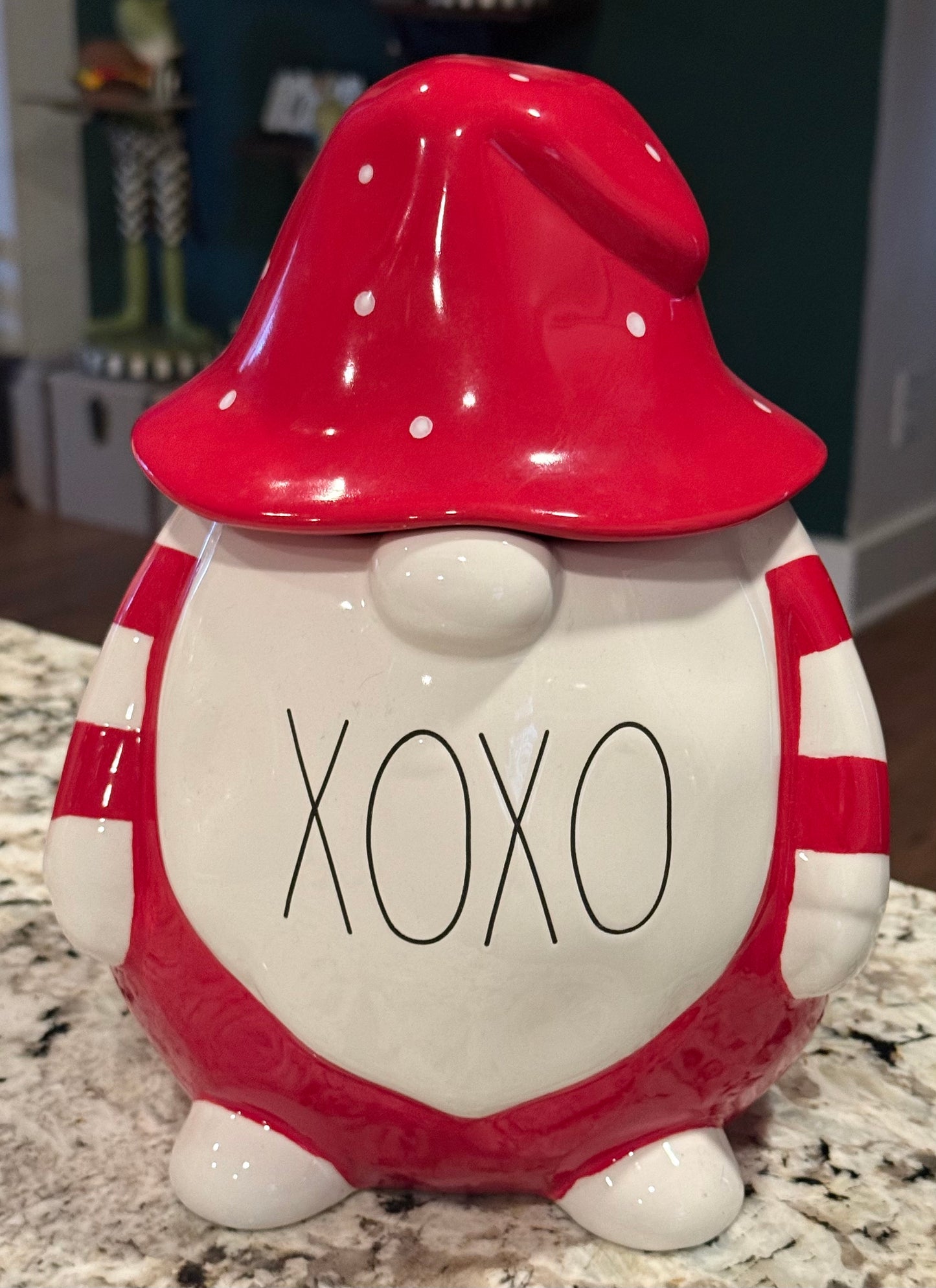 New Rae Dunn white & red ceramic XOXO gnome cookie jar