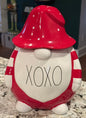 New Rae Dunn white & red ceramic XOXO gnome cookie jar