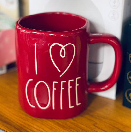 New Rae Dunn red ceramic coffee mug I ❤️ COFFEE