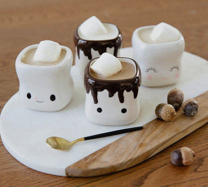 New In box 4-piece ceramic marshmallow mug decor pieces perfect for tiered tray displays!