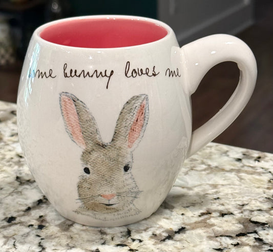 New Rae Dunn white ceramic Easter decor coffee mug SOME BUNNY LOVES ME