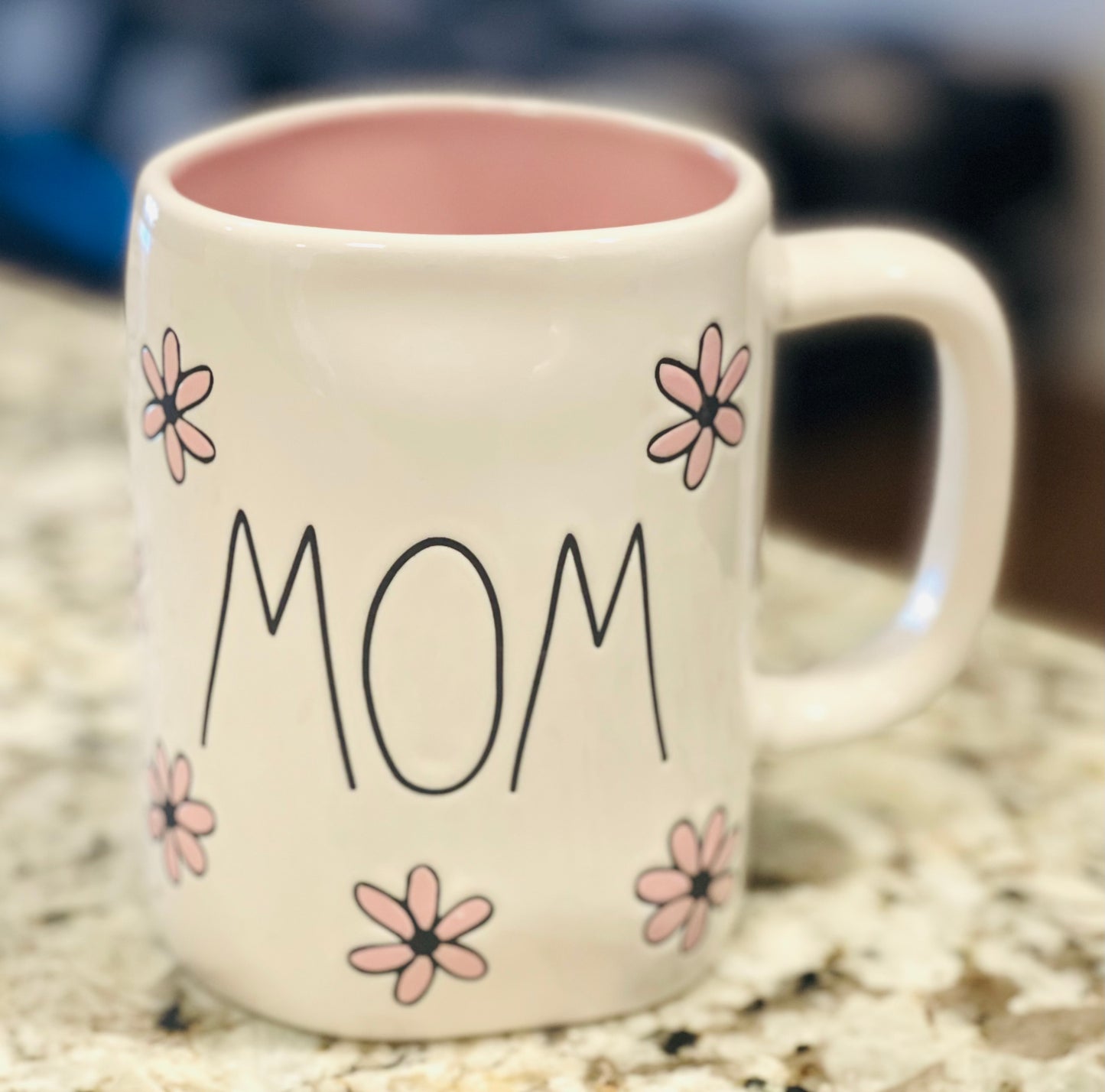 New Rae Dunn white ceramic floral engraved coffee mug MOM