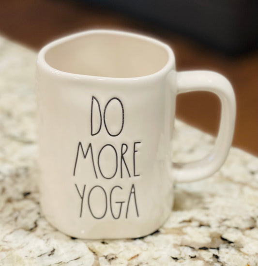 New Rae Dunn white ceramic coffee mug DO MORE YOGA