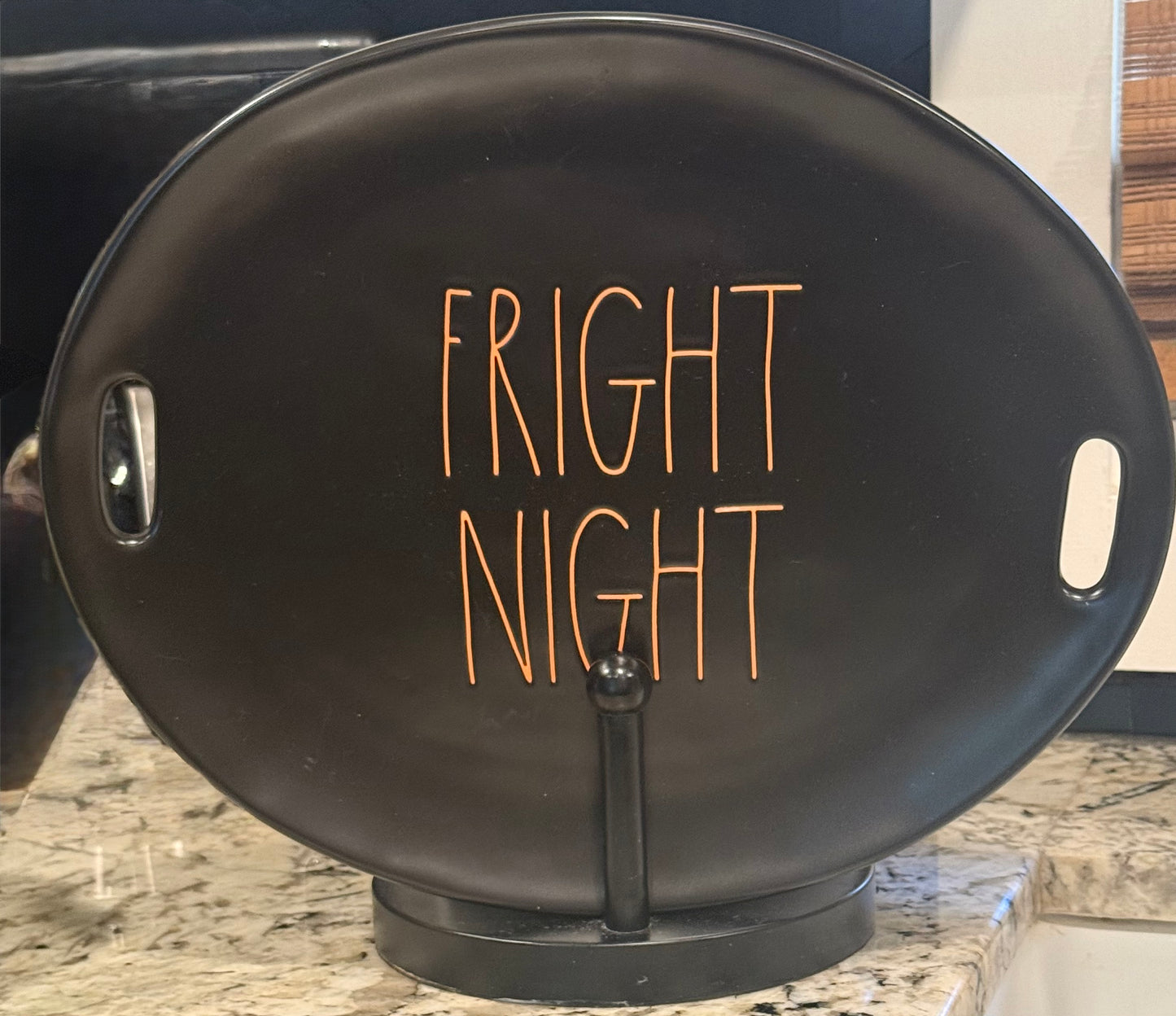 New Rae Dunn black ceramic large serving platter/tray FRIGHT NIGHT 15” Halloween decor