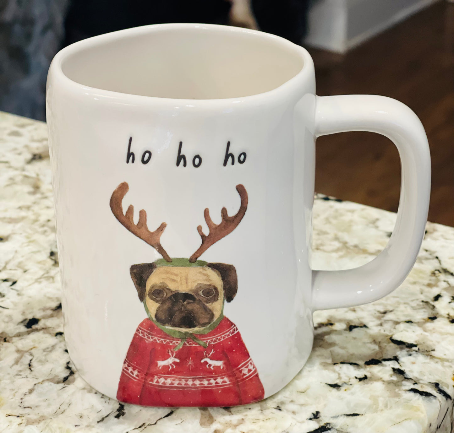 New Rae Dunn ceramic Christmas dog coffee mug HO HO HO