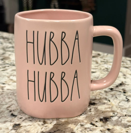 New Rae Dunn pink ceramic coffee mug HUBBA HUBBA