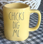 New Rae Dunn yellow ceramic Easter decor coffee mug CHICKS DIG ME
